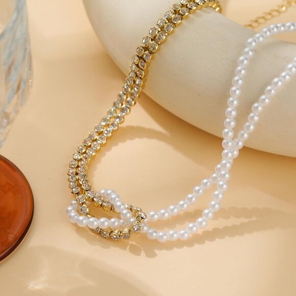 Women's Dainty Gold Pearl Necklace 14k Gold Plated Choker Necklace Simple Trendy - Picture 5 of 6